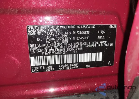 2025 Toyota Rav4 Xle Premium from USA, damaged, VIN 2T3A1RFV8SW524091